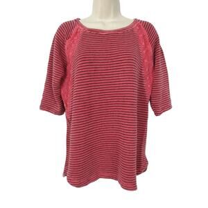Soft Surroundings Rosamunde Top Womens Small Striped Lace Trim Tunic Red Black
